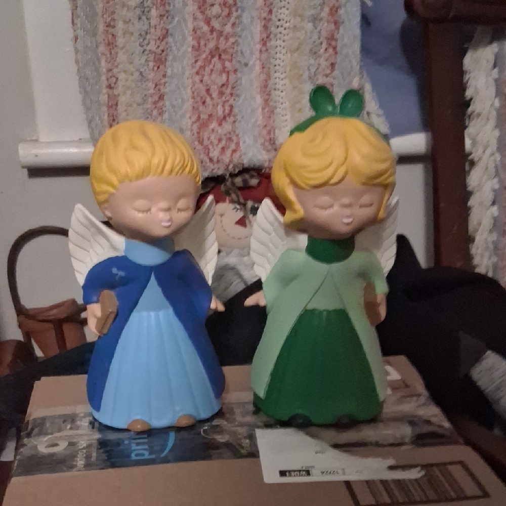 Decorative Blue and Green Angel Figurines - Home Accent Set